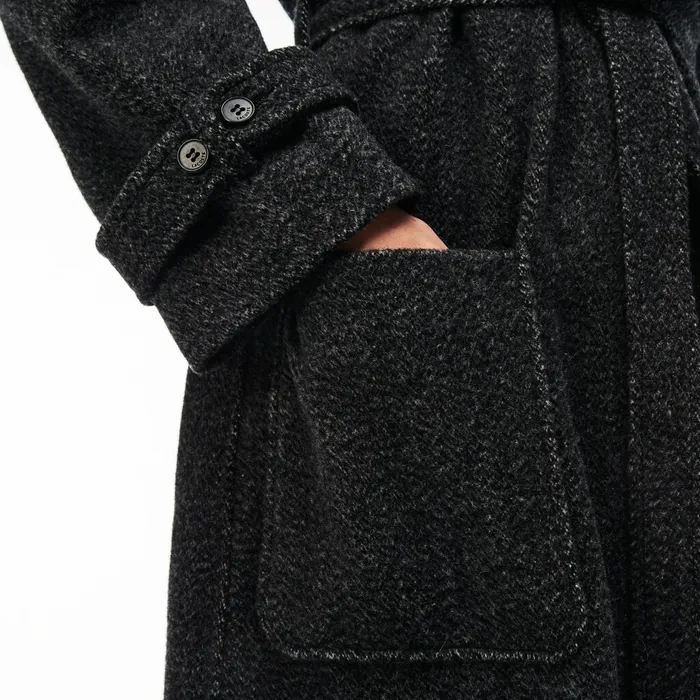 Jackets and Coats Lacoste Womens Long Belted Tweed Coat Grey Shop Online