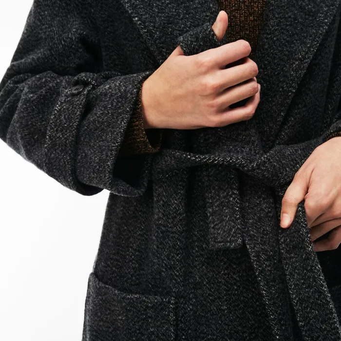 Jackets and Coats Lacoste Womens Long Belted Tweed Coat Grey Shop Online