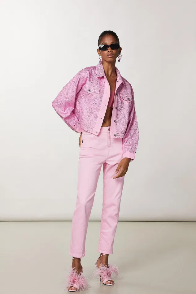 Jackets Women Patrizia Pepe Jeans Jacket With Rhinestones Fresh Pink