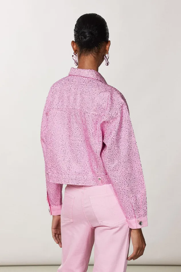 Jackets Women Patrizia Pepe Jeans Jacket With Rhinestones Fresh Pink