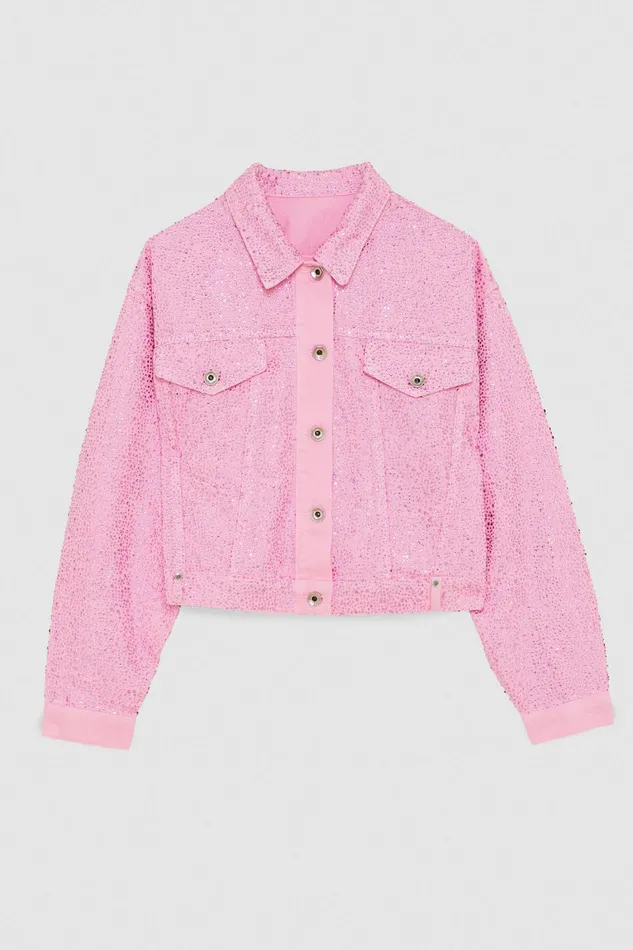 Jackets Women Patrizia Pepe Jeans Jacket With Rhinestones Fresh Pink
