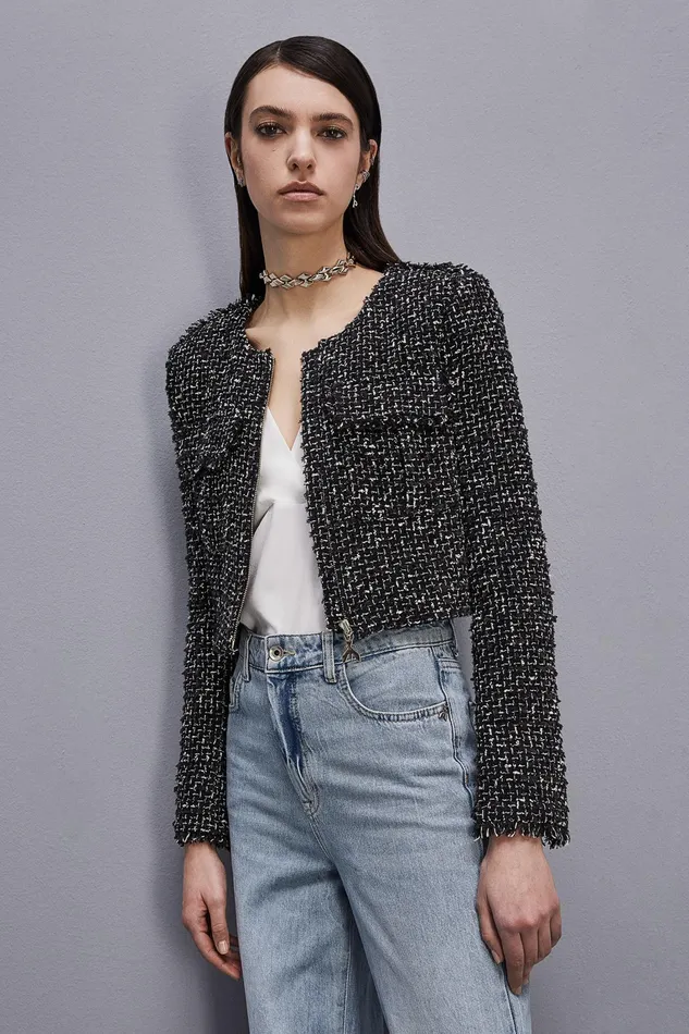Jackets Women Patrizia Pepe Tweed Jacket With Zipper Black Tweed