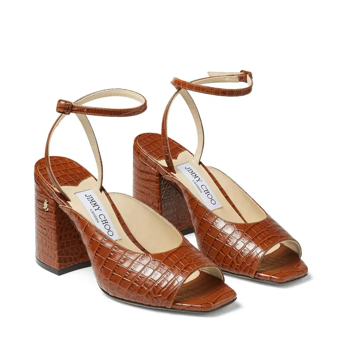 Jassidy 85 Cuoio CrocEmbossed Leather BlockHeel Sandals Cuoio Women JIMMY CHOO Sandals