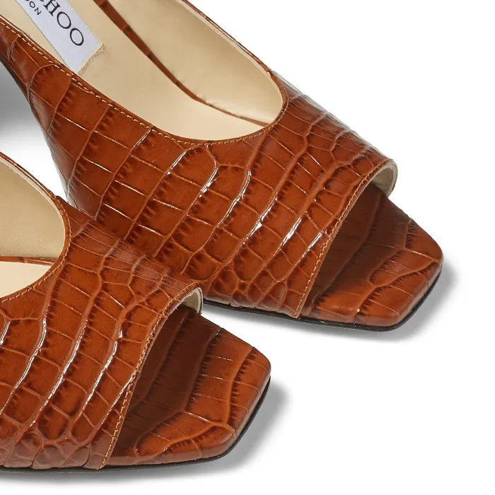 Jassidy 85 Cuoio CrocEmbossed Leather BlockHeel Sandals Cuoio Women JIMMY CHOO Sandals