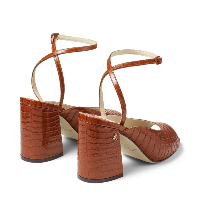 Jassidy 85 Cuoio CrocEmbossed Leather BlockHeel Sandals Cuoio Women JIMMY CHOO Sandals