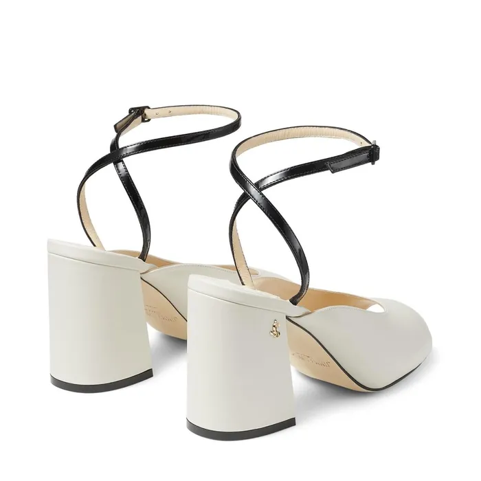 Jassidy 85 Latte Nappa And Black Patent BlockHeel Sandals With Jc Emblem Latteblack Women JIMMY CHOO Sandals