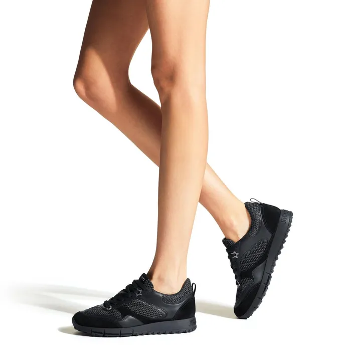 JavaF Black Leather Mix And Sport Mesh Low Top Trainers X Blackblack Women JIMMY CHOO Sneakers