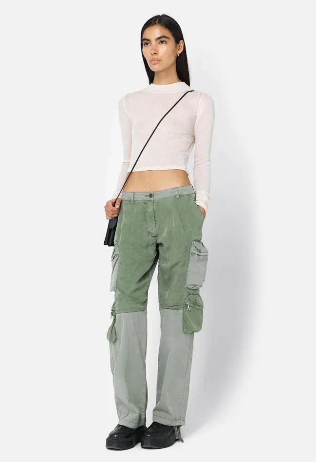 John Elliott Bottoms Cupro Low Rise Wide Leg Cargo Washed Olive 8211 Women John Elliott Bottoms Cupro Low Rise Wide Leg Cargo Washed Olive 8211 Women