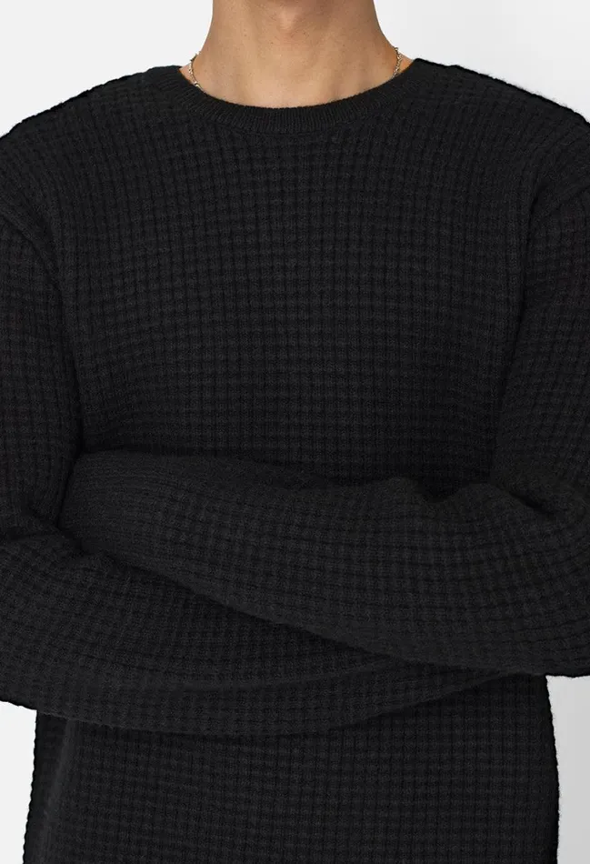 John Elliott Knitwear Wool Waffle Knit Crew Black 8211 Men