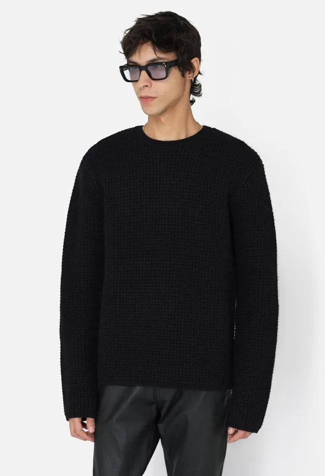 John Elliott Knitwear Wool Waffle Knit Crew Black 8211 Men