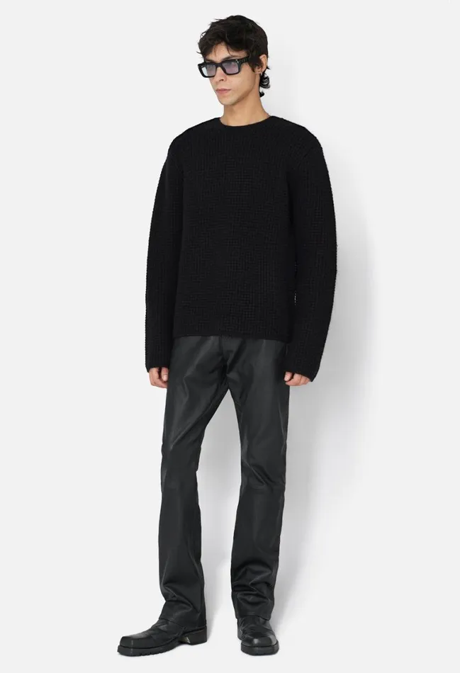 John Elliott Knitwear Wool Waffle Knit Crew Black 8211 Men