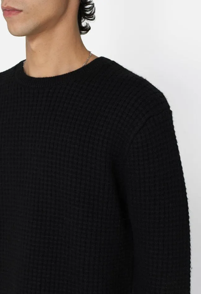 John Elliott Knitwear Wool Waffle Knit Crew Black 8211 Men
