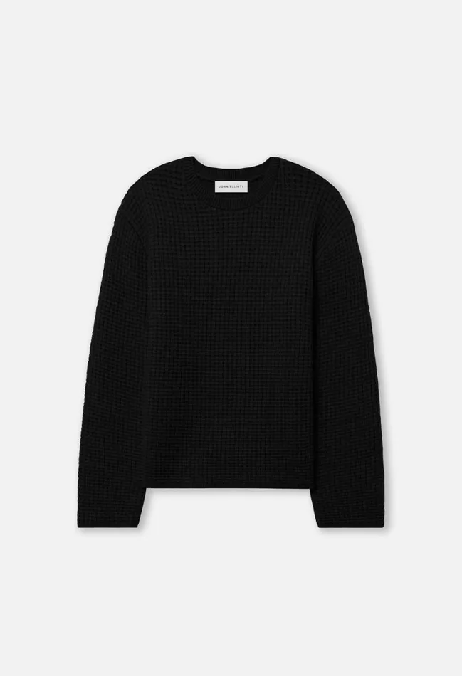 John Elliott Knitwear Wool Waffle Knit Crew Black 8211 Men