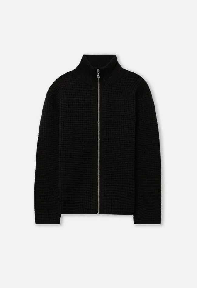 John Elliott Knitwear Wool Waffle Knit FullZip Black 8211 Men