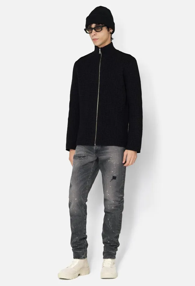 John Elliott Knitwear Wool Waffle Knit FullZip Black 8211 Men
