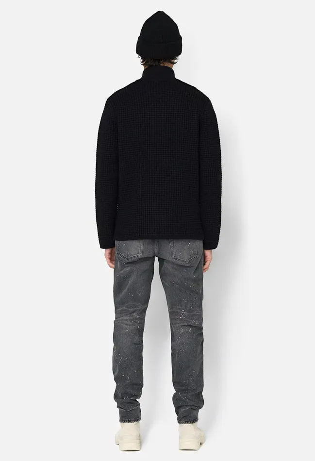 John Elliott Knitwear Wool Waffle Knit FullZip Black 8211 Men