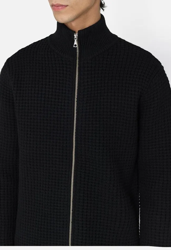 John Elliott Knitwear Wool Waffle Knit FullZip Black 8211 Men