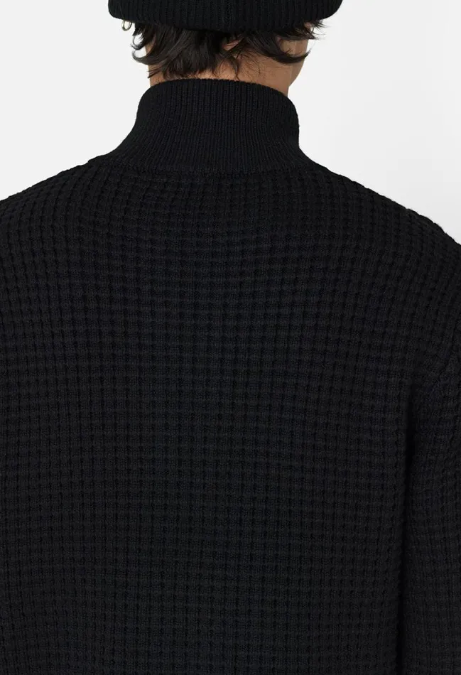 John Elliott Knitwear Wool Waffle Knit FullZip Black 8211 Men