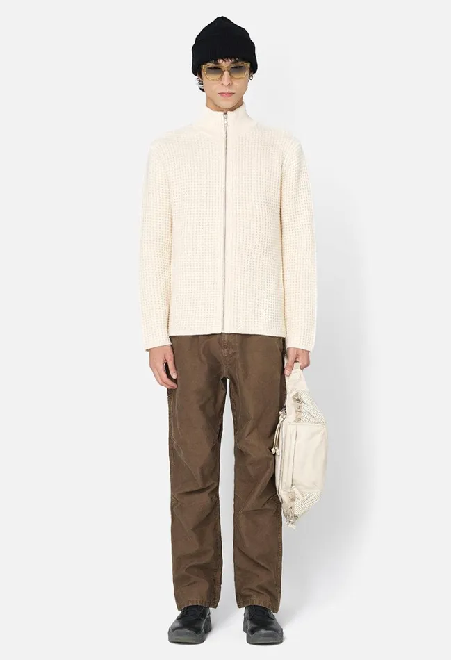 John Elliott Knitwear Wool Waffle Knit FullZip Ivory 8211 Men