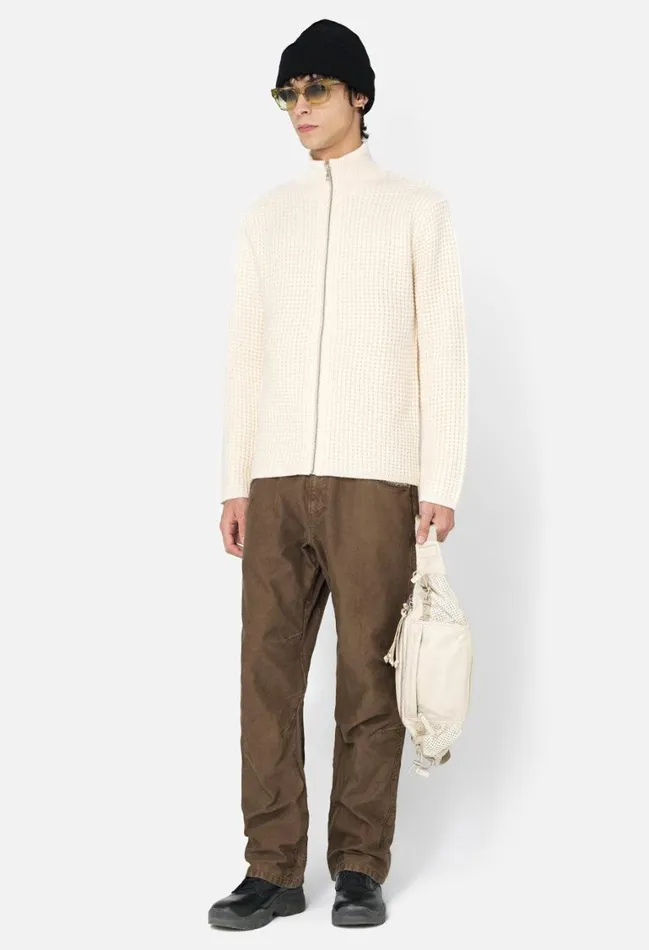 John Elliott Knitwear Wool Waffle Knit FullZip Ivory 8211 Men John Elliott Knitwear Wool Waffle Knit FullZip Ivory 8211 Men