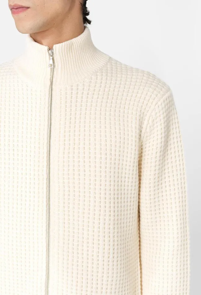 John Elliott Knitwear Wool Waffle Knit FullZip Ivory 8211 Men John Elliott Knitwear Wool Waffle Knit FullZip Ivory 8211 Men