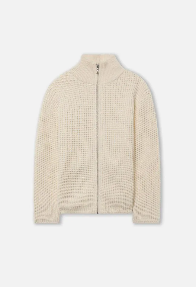 John Elliott Knitwear Wool Waffle Knit FullZip Ivory 8211 Men John Elliott Knitwear Wool Waffle Knit FullZip Ivory 8211 Men