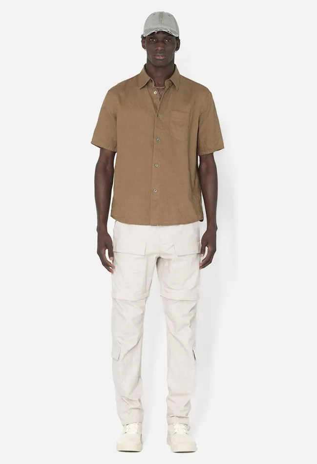 John Elliott Shirts Linen Ss Cloak Button Up Brown 8211 Men