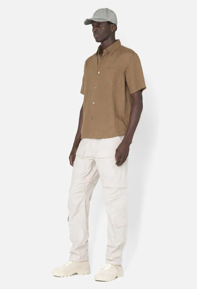 John Elliott Shirts Linen Ss Cloak Button Up Brown 8211 Men