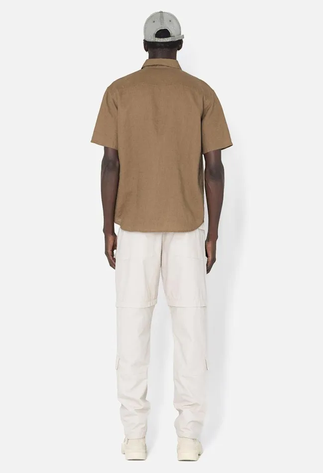 John Elliott Shirts Linen Ss Cloak Button Up Brown 8211 Men
