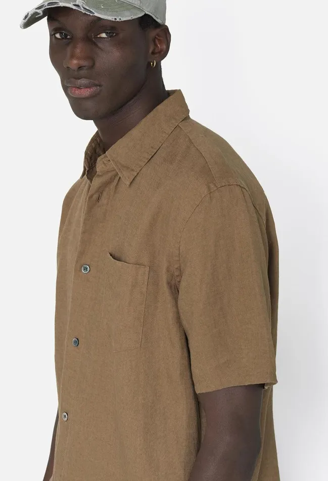 John Elliott Shirts Linen Ss Cloak Button Up Brown 8211 Men