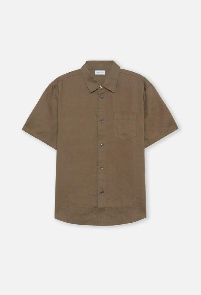 John Elliott Shirts Linen Ss Cloak Button Up Brown 8211 Men