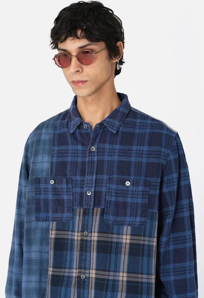 John Elliott Shirts Silverado Paneled Plaid Blue X Black 8211 Men