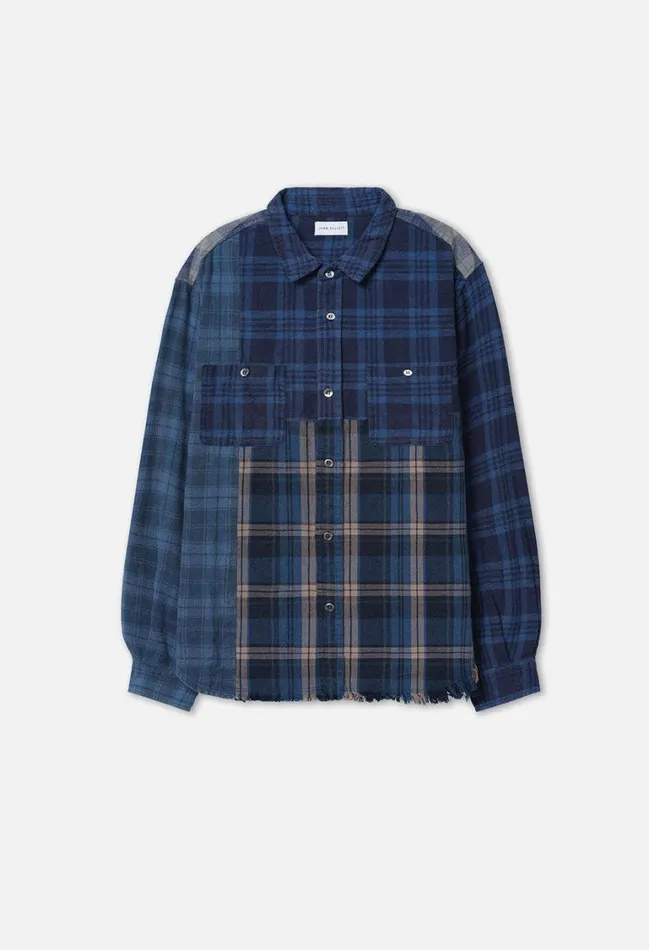 John Elliott Shirts Silverado Paneled Plaid Blue X Black 8211 Men