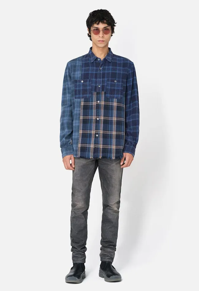John Elliott Shirts Silverado Paneled Plaid Blue X Black 8211 Men