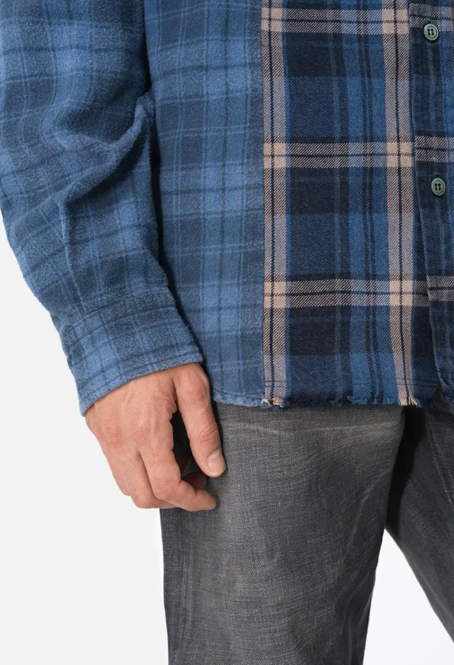 John Elliott Shirts Silverado Paneled Plaid Blue X Black 8211 Men