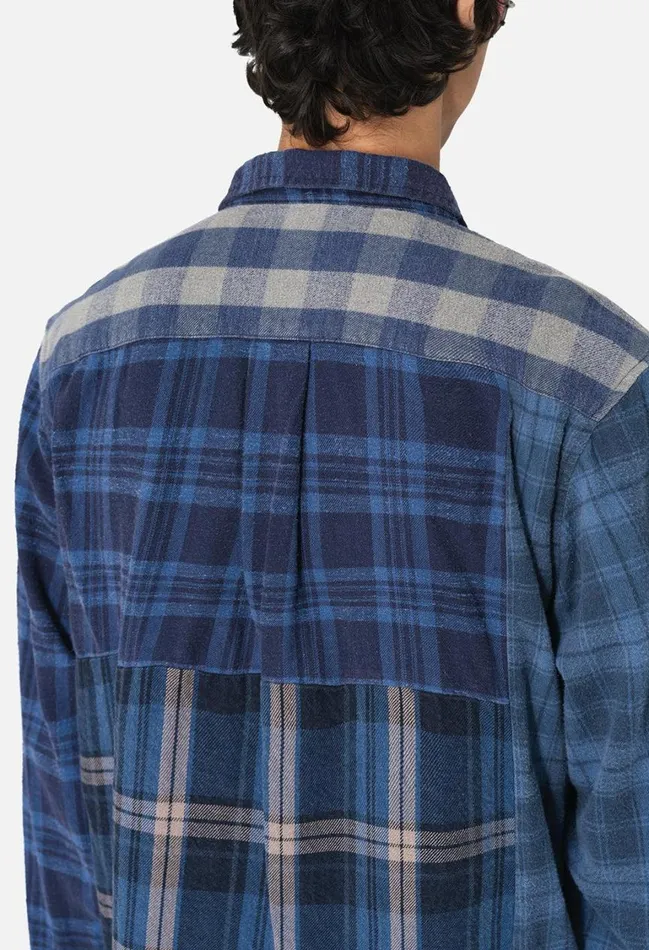 John Elliott Shirts Silverado Paneled Plaid Blue X Black 8211 Men