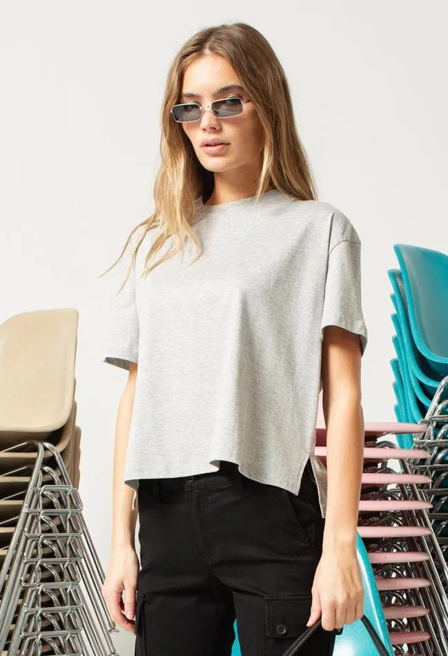 John Elliott Tops Finley Boxy Tee Heather Grey 8211 Women