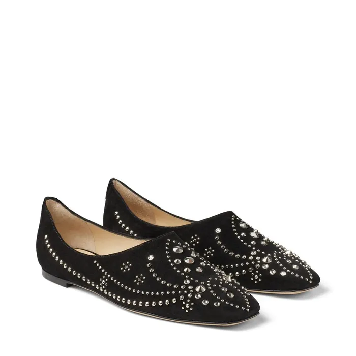 Joselyn Flat Black Suede Flats With Floral Studding Blacksilver Women JIMMY CHOO Flats Joselyn Flat Black Suede Flats With Floral Studding Blacksilver Women JIMMY CHOO Flats