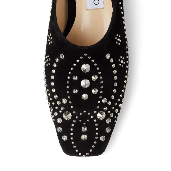 Joselyn Flat Black Suede Flats With Floral Studding Blacksilver Women JIMMY CHOO Flats Joselyn Flat Black Suede Flats With Floral Studding Blacksilver Women JIMMY CHOO Flats