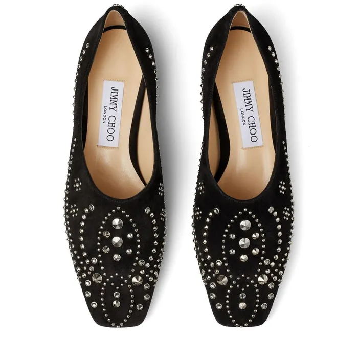 Joselyn Flat Black Suede Flats With Floral Studding Blacksilver Women JIMMY CHOO Flats Joselyn Flat Black Suede Flats With Floral Studding Blacksilver Women JIMMY CHOO Flats