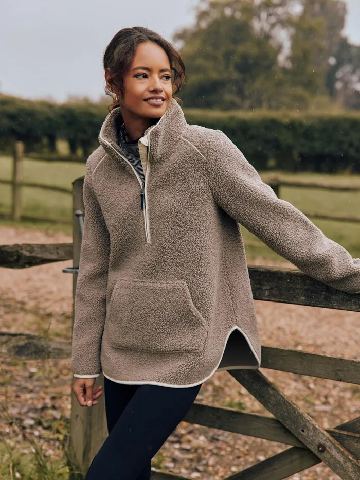 Joules Aldeburgh 8211 Grey Half Zip Borg Fleece Women Coats and Jackets