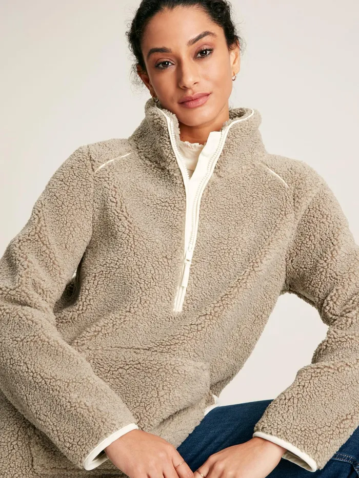 Joules Aldeburgh 8211 Grey Half Zip Borg Fleece Women Coats and Jackets