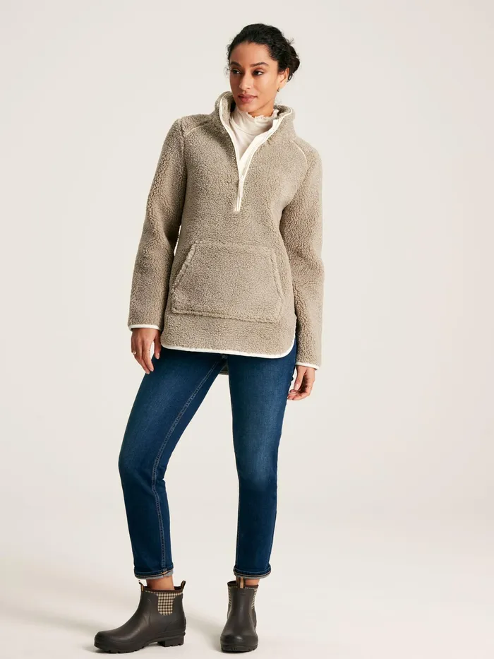 Joules Aldeburgh 8211 Grey Half Zip Borg Fleece Women Coats and Jackets