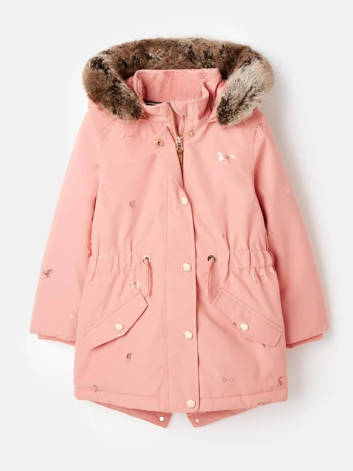 Joules Alix 8211 Pink Printed Waterproof Coat Girls Coats and Jackets