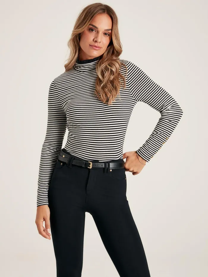 Joules Amy 8211 BlackCream Roll Neck Top Women Tops