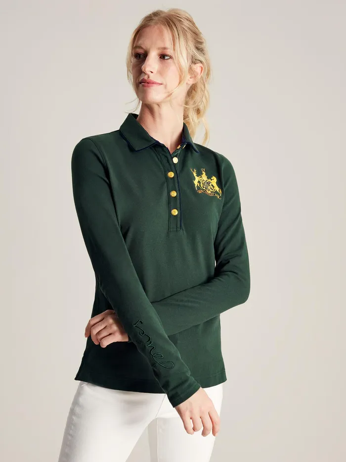 Joules Ashley 8211 Green Long Sleeve Polo Shirt Women Tops
