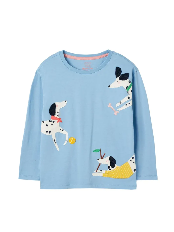 Joules Ava 8211 Blue Long Sleeve Artwork TShirt Girls Tops and Tshirts