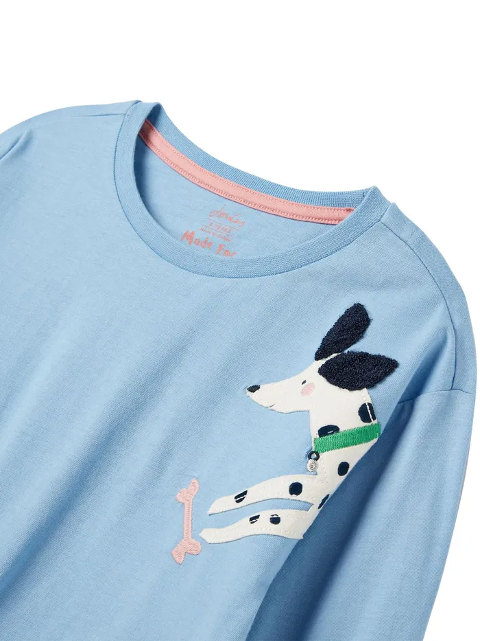 Joules Ava 8211 Blue Long Sleeve Artwork TShirt Girls Tops and Tshirts
