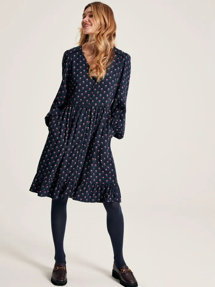 Joules Bonnie 8211 Navy Blue Button Down Dress With Peplum Hem Women Dresses