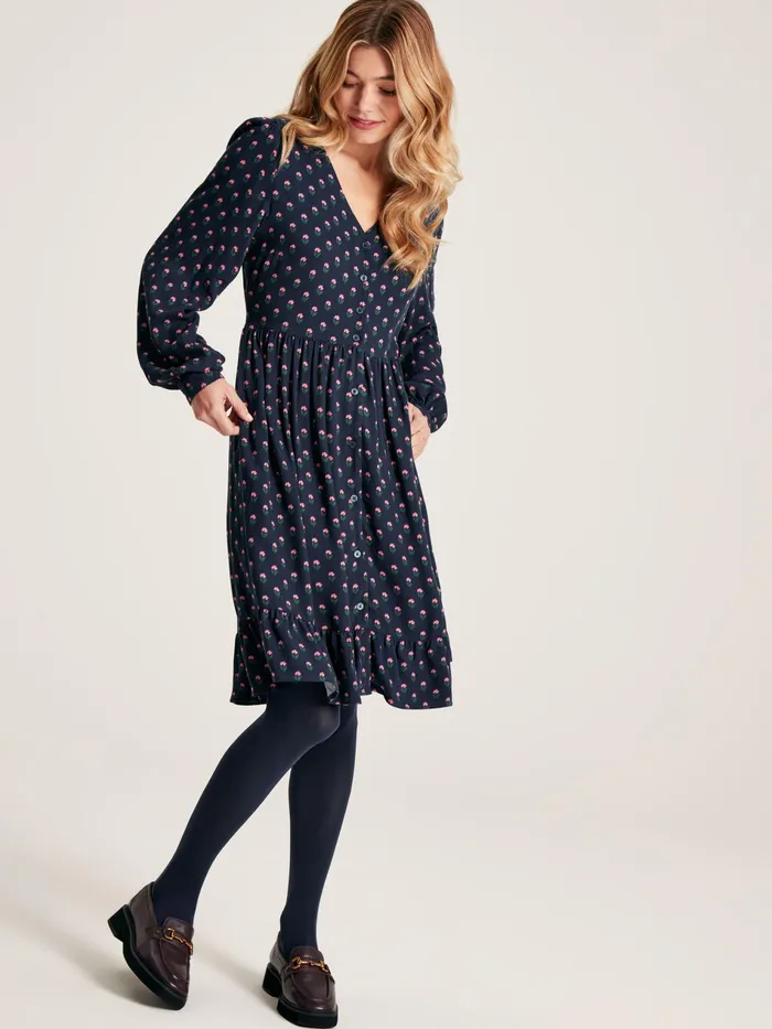 Joules Bonnie 8211 Navy Blue Button Down Dress With Peplum Hem Women Dresses